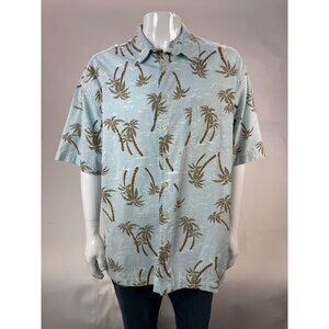 Old Navy Mens Palm Tree Print Short Sleeve Button-Down Shirt XL 100% Cotton Blue